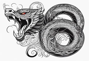 mythical serpent with smoke body tattoo idea