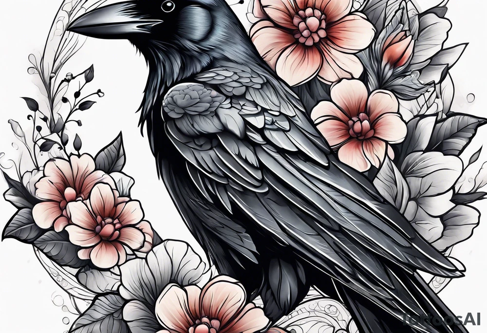 crow and flowers half sleeve tattoo idea