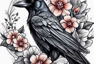 crow and flowers half sleeve tattoo idea