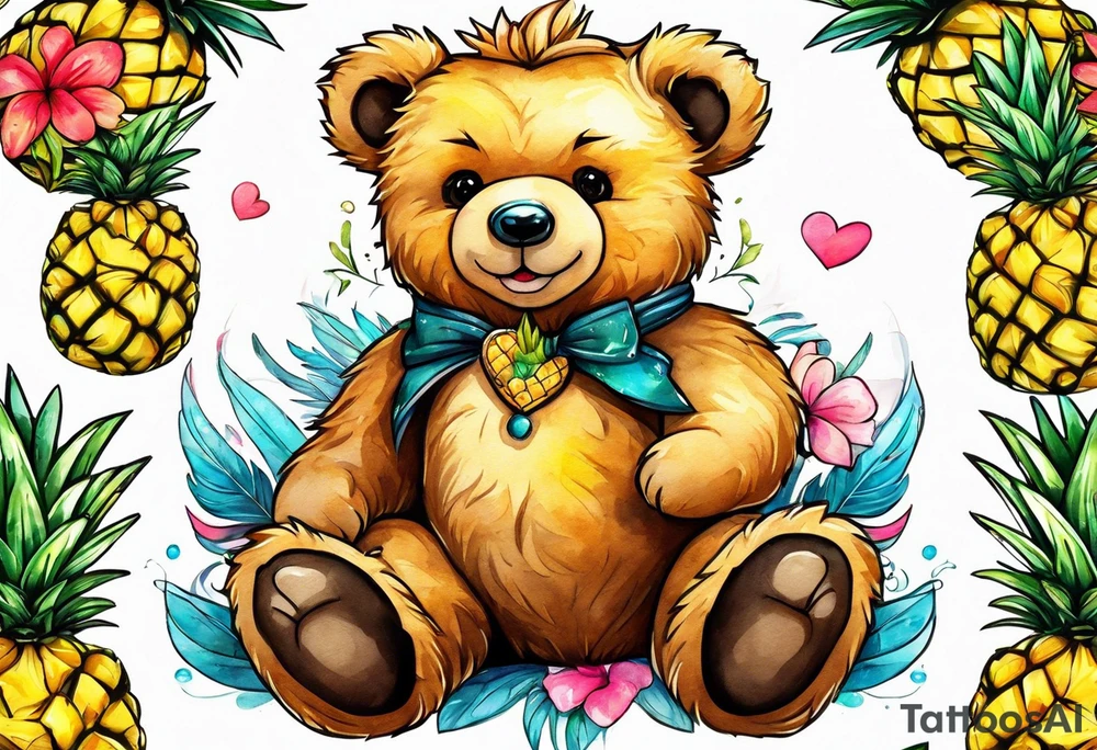 Teddy bear loves pineapple tattoo idea