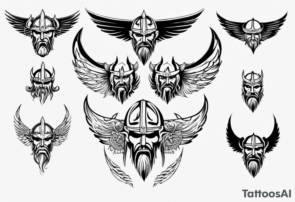 Viking face with wings tattoo idea
