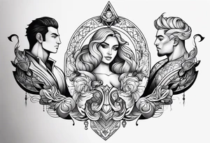 I want an image of an Aries man, a Cancer woman, and a Libra man that balances the two. tattoo idea