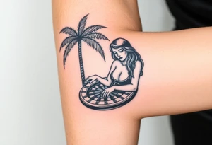 palm tree beach background gambler miami girl roulette on forearm tattoo idea