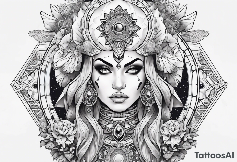 kali ma, alien goddess, valkrye, aries, pirate, divine feminine, zenza resonance, pachamama, lotus azul, blank panther, eagle, skull, 5D, nueva gaya, dna 12 tattoo idea