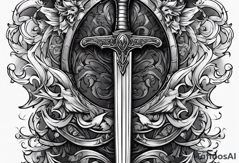 A single vertical sword with empty background tattoo idea A single vertical sword with empty background tattoo idea
