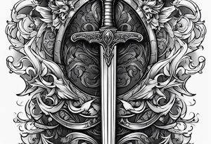 A single vertical sword with empty background tattoo idea