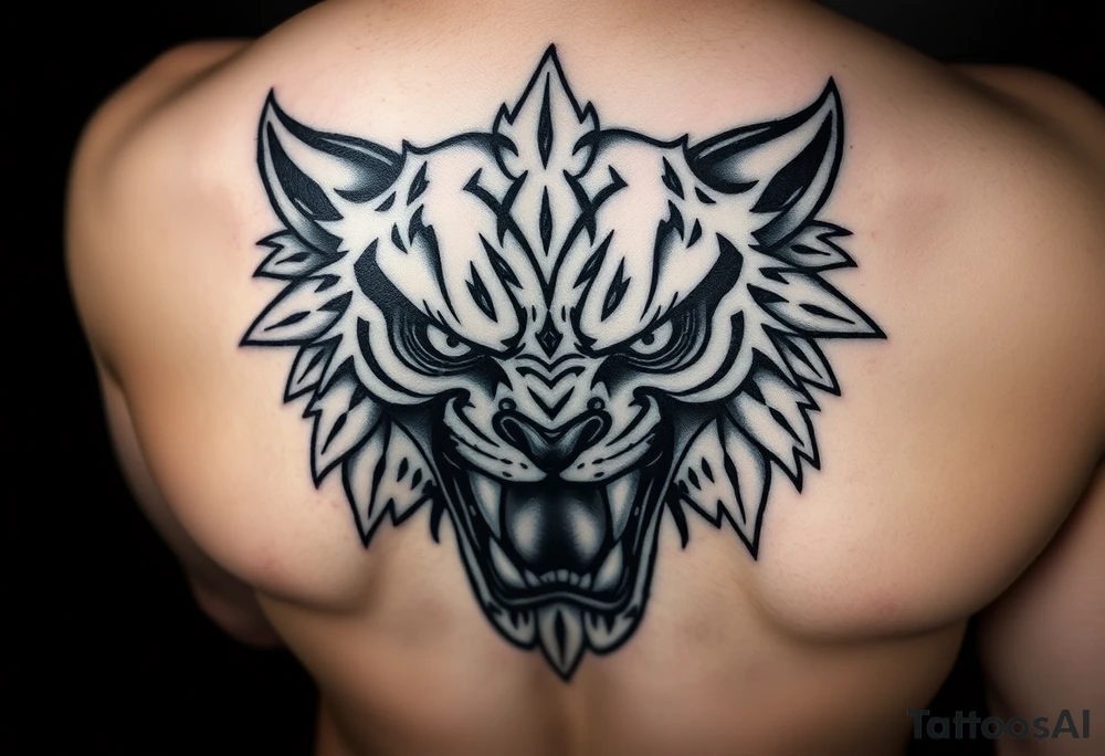 powerful majestic face with huge eyes and teeth tattoo idea