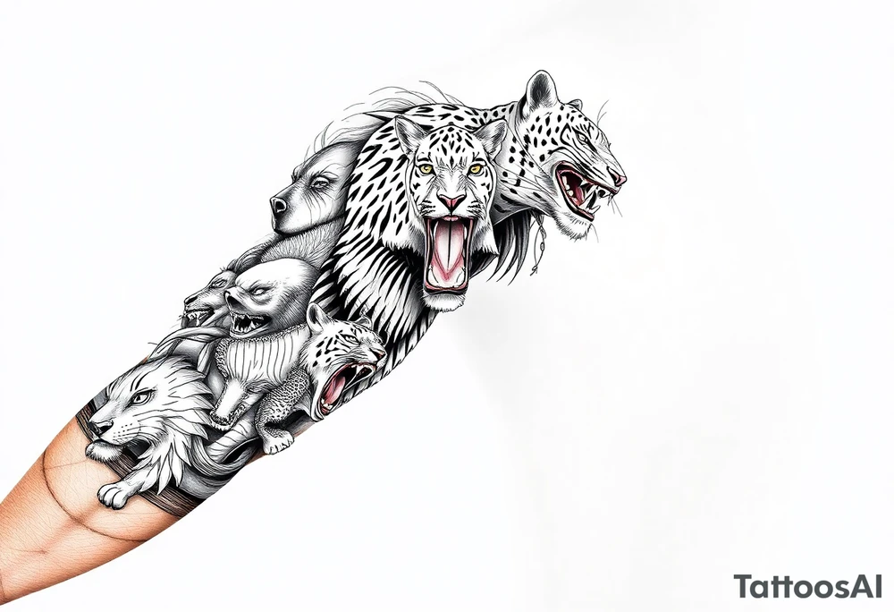 creative mix of different exotic animals tattoo idea