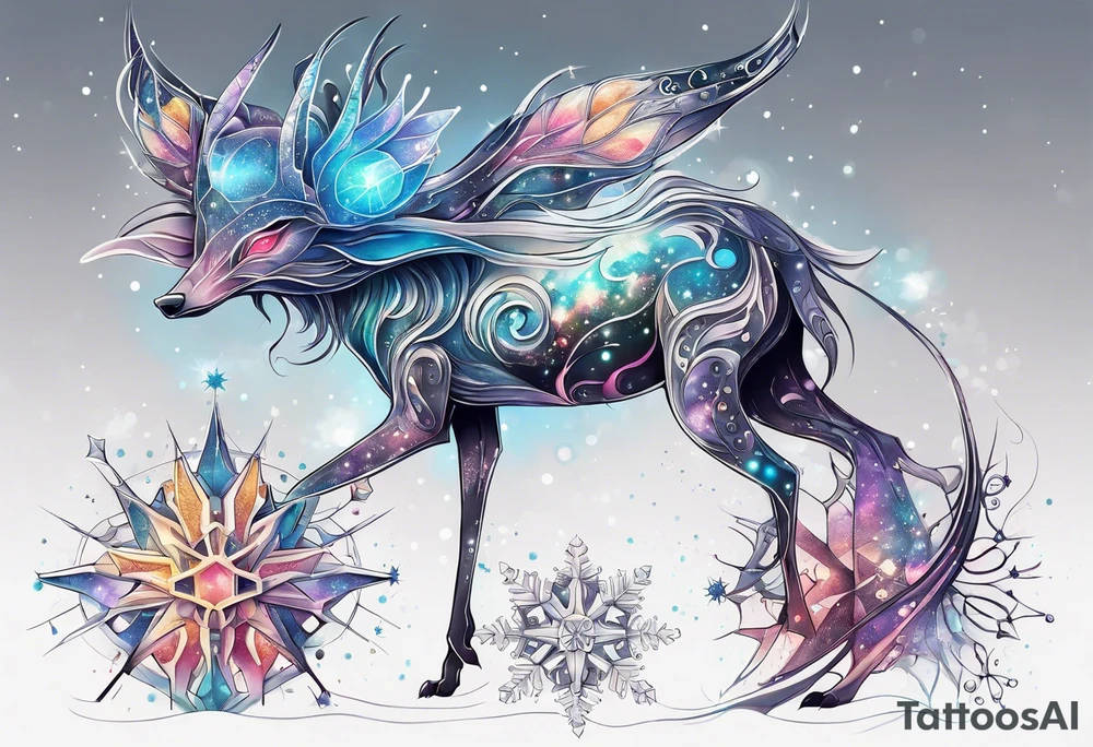 Constellation, animal alien, snowflake tattoo idea