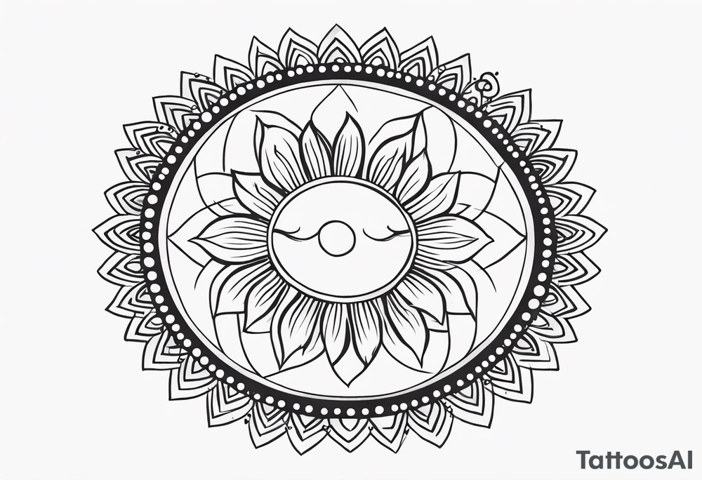 simple sunshine made of black dots with circles. indian vibe tattoo idea
