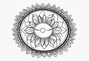 simple sunshine made of black dots with circles. indian vibe tattoo idea