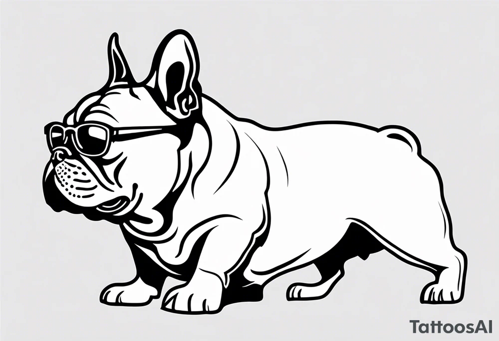 silhouette of french bull dog with glasses, tattoo to use as a couple tattoo idea