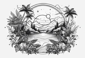 minimalistic line art design of space and jungle tattoo idea