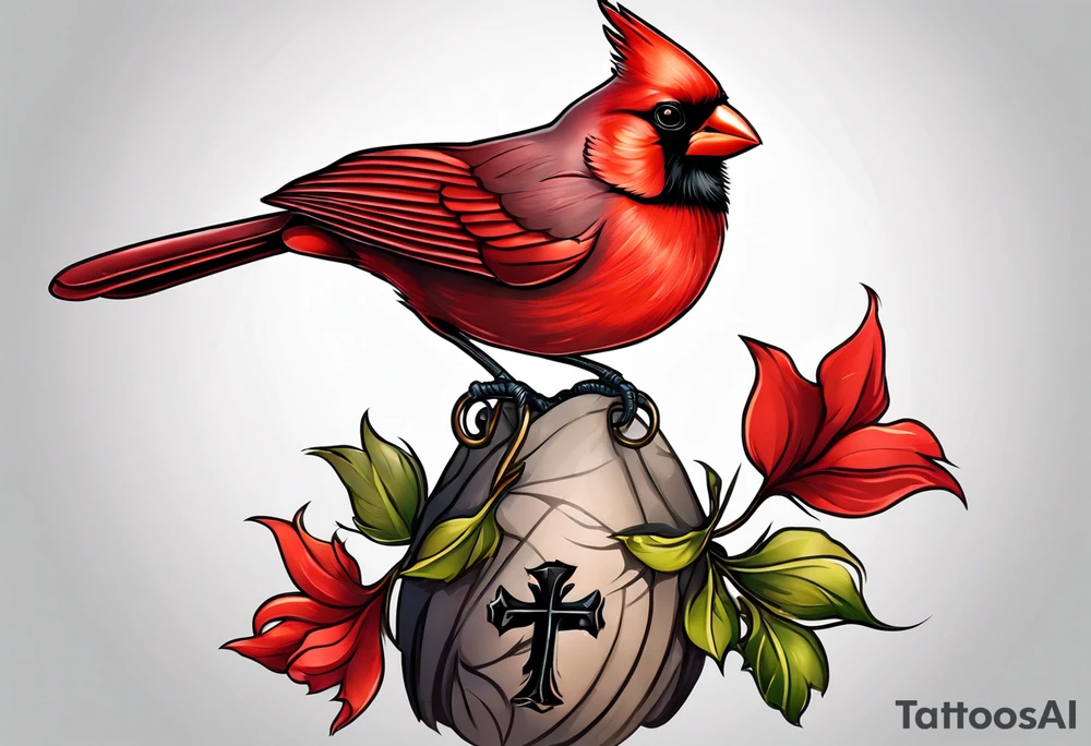 Cardinal bird with cross tattoo idea