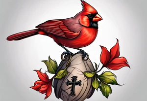 Cardinal bird with cross tattoo idea