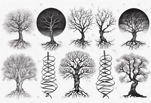 Tree with no leaves that flows in DNA with line work tattoo idea