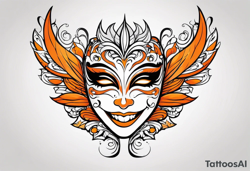 Angel masquerade face laughing that is black and orange tattoo idea