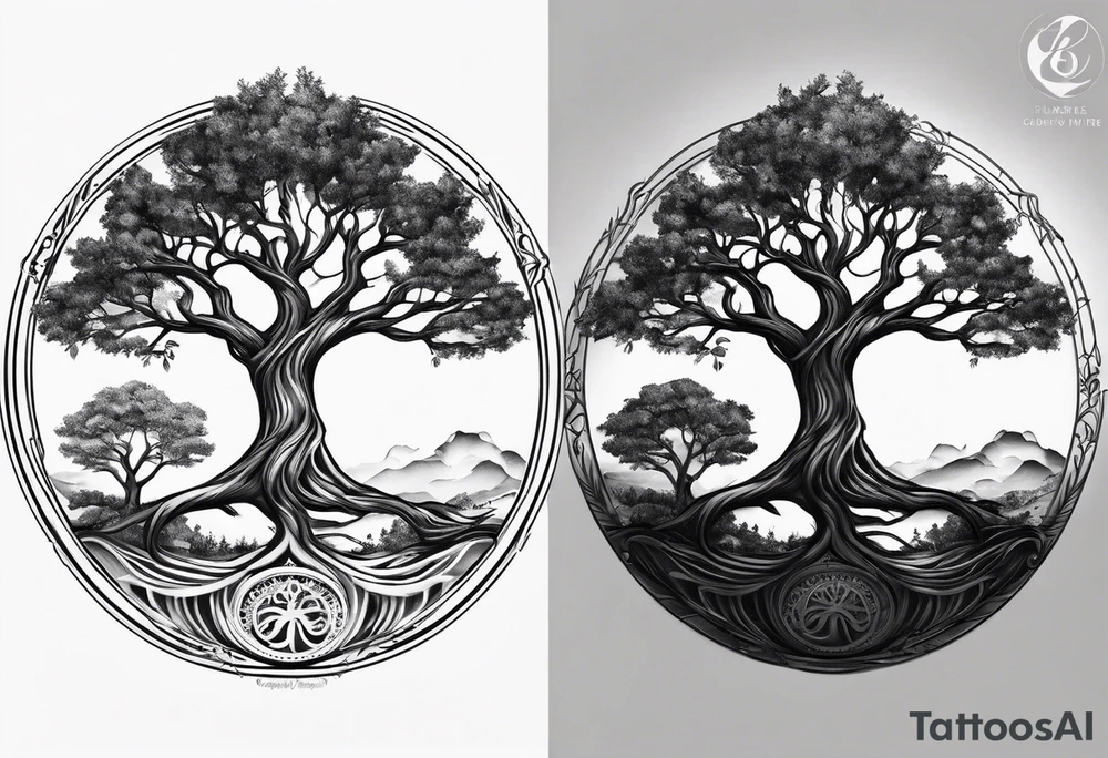circle of life tree coming out of an hourglass tattoo idea
