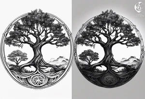 circle of life tree coming out of an hourglass tattoo idea