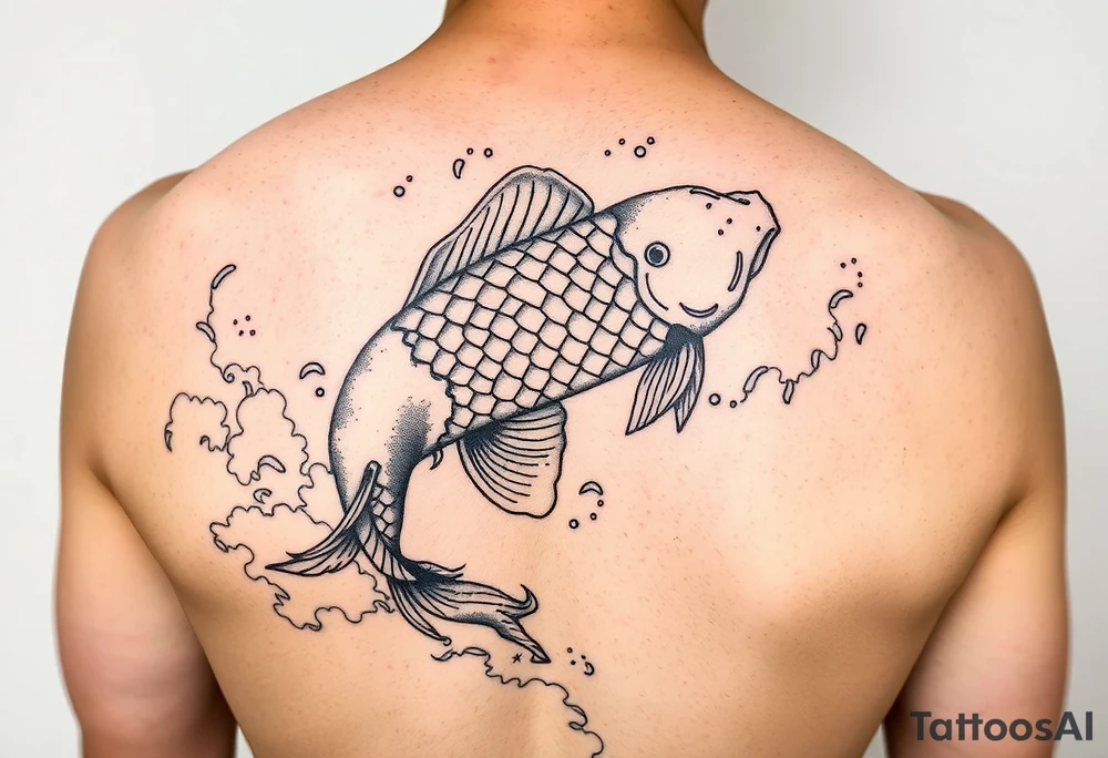 traditional koi fish swimming upstream through turbulent waves tattoo idea