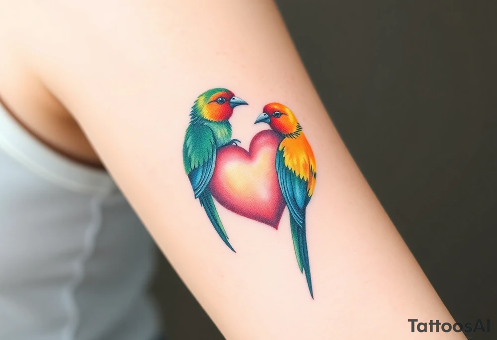 dainty sacred heart with two lorikeet birds tattoo idea