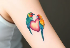 dainty sacred heart with two lorikeet birds tattoo idea