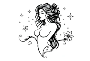 Sexy unique Aquarius tattoo with female body and stars tattoo idea