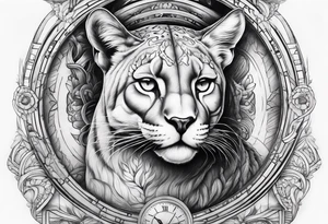 Sagittal brain and puma inside hourglass tattoo idea
