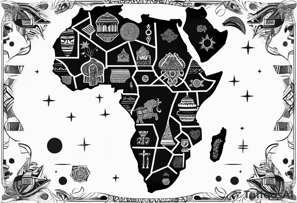 Africa map with symbols African tattoo idea