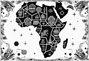 Africa map with symbols African tattoo idea