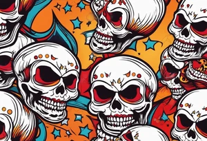 Scary skull that is red and orange tattoo idea