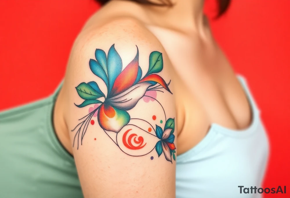 Desenhe uma tatuagem que simbolize uma mulher feminista de 41 anos, mãe de dois filhos homens, independente e filósofa inspirada nas teorias de Deleuze. A tatuagem deve expressar força, liberdade e conexão com a multiplicidade da vida, incorporando elementos abstratos e fluidos, com linhas que sugiram movimento e transformação contínua. Evite clichês e busque um design original e significativo. tattoo idea