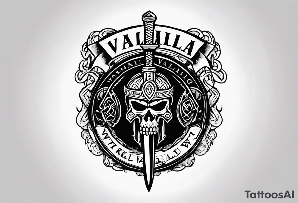 Valhalla viking shield hatchet sword tattoo idea