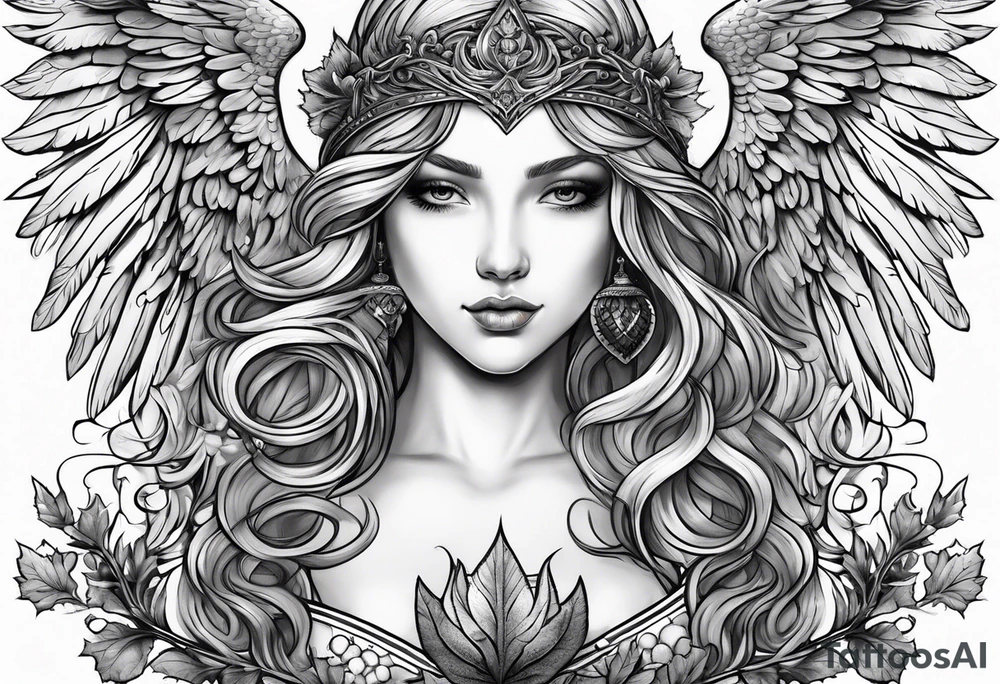 Spiritual angel holding an acorn tattoo idea