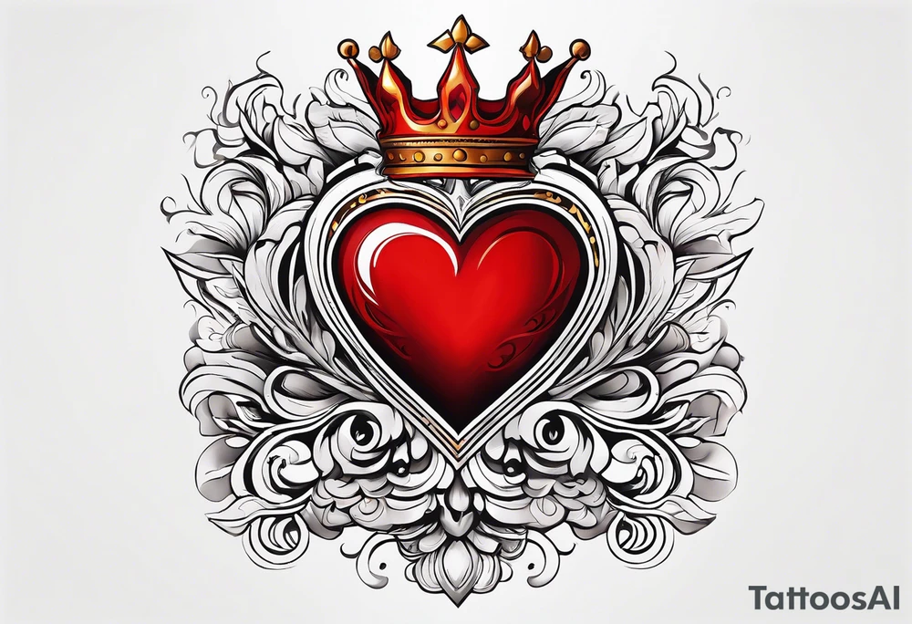 Red heart with a golden crown above it tattoo idea