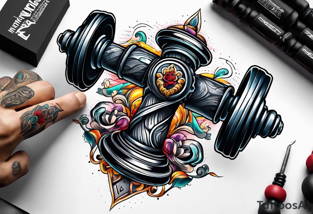 Dumbbell and strength mindset tattoo idea
