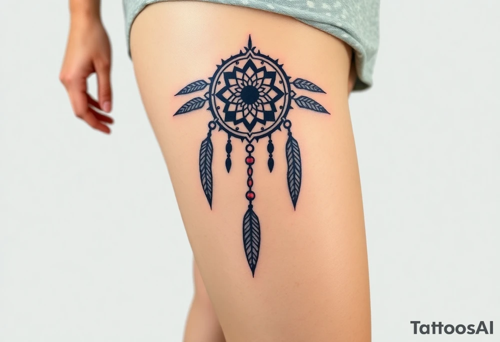 native dreamcatcher with flowing feathers and sacred beads tattoo idea
