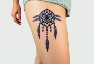 native dreamcatcher with flowing feathers and sacred beads tattoo idea