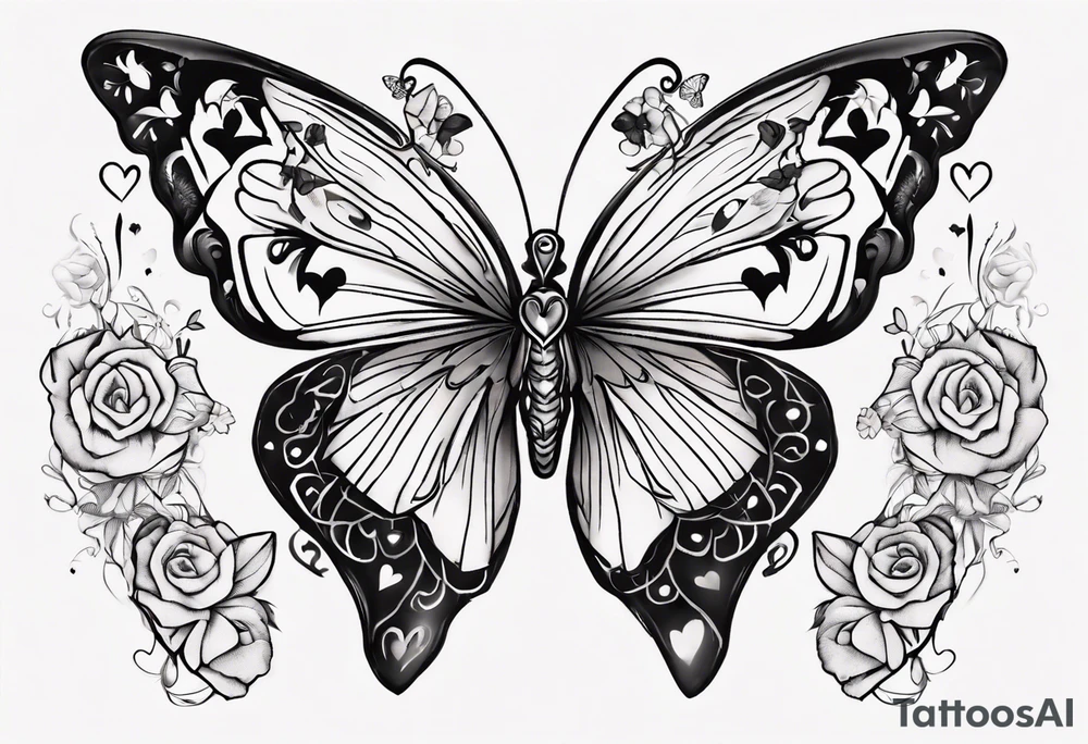 Butterfly with hearts, Layla Jones and 4ever and always designed in the wings tattoo idea