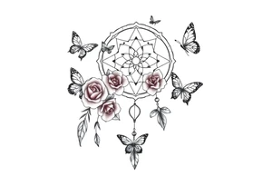 Dreamcatcher roses and butterflies tattoo idea