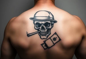 skull with cigar in his mouth,a mustache,a top-hat and money in a hand. tattoo idea