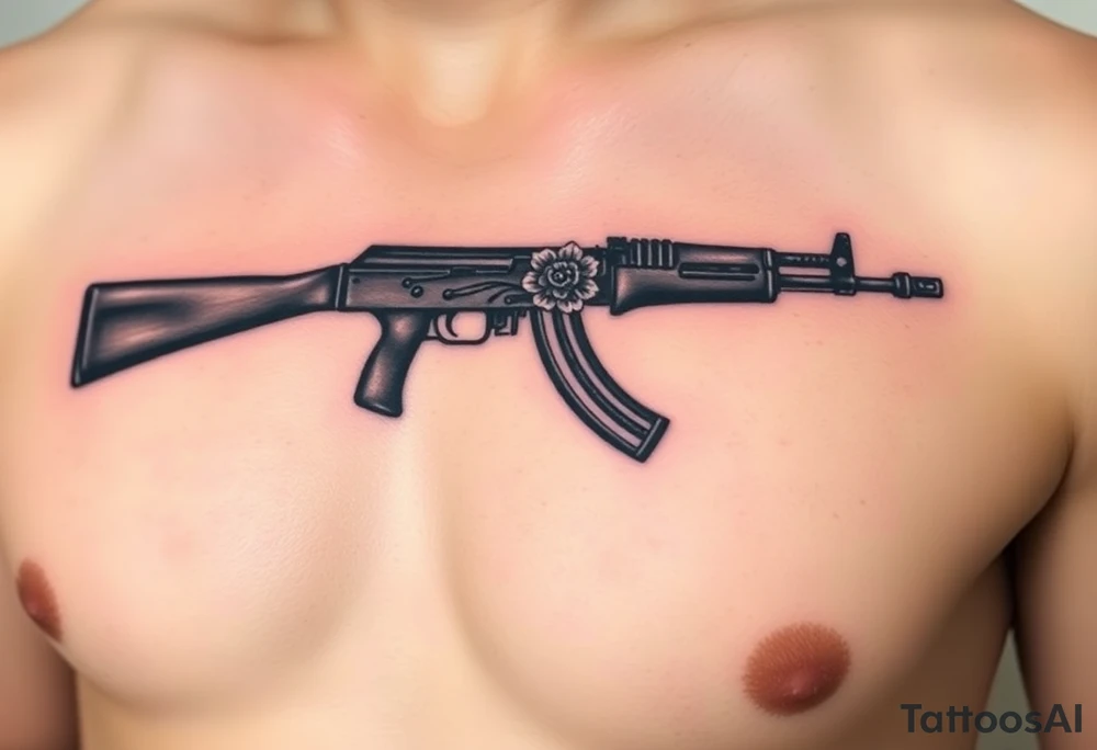 ak 47 black silhouette with floreal details tattoo idea