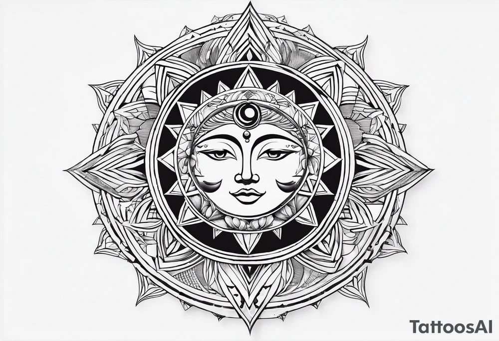 sun and moon sacred geometry tattoo idea
