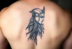 Realistic viking Valkyrie with helmet side profile tattoo idea