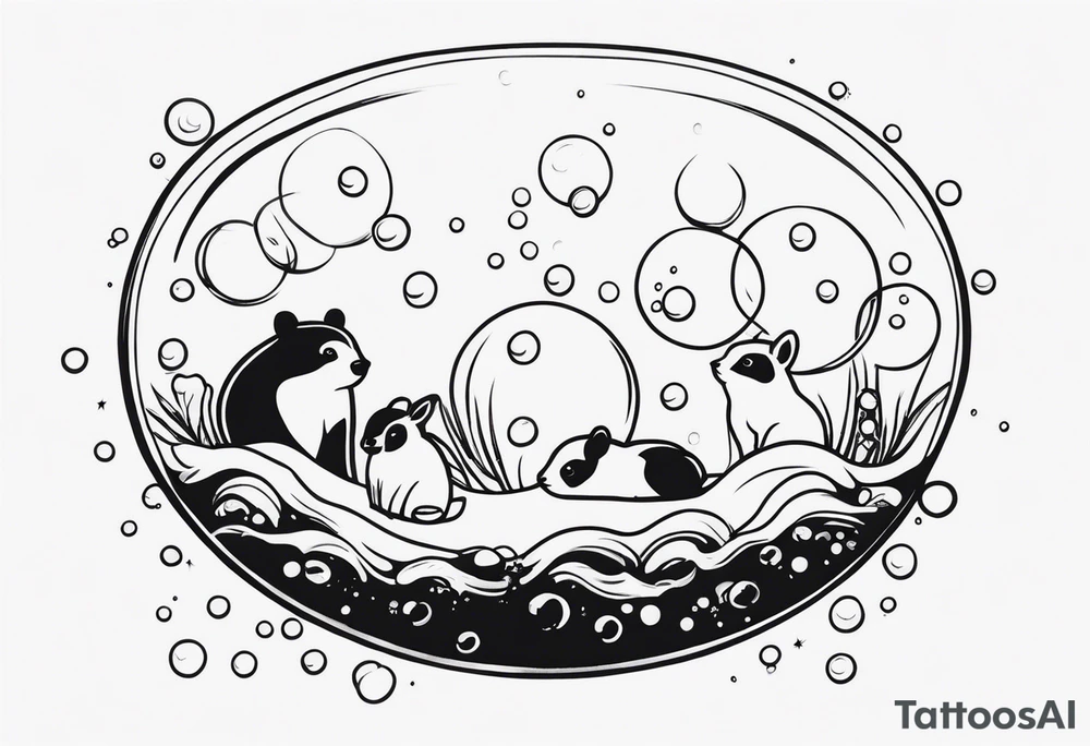 cute animals going up in bubbles tattoo idea