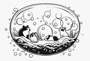 cute animals going up in bubbles tattoo idea