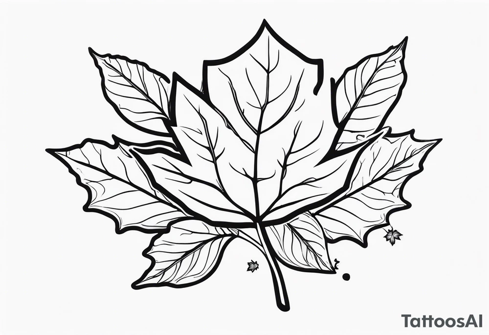 a maple leaf and Tudor rose in the forefront with a vertical rectangle on the left side in the background tattoo idea