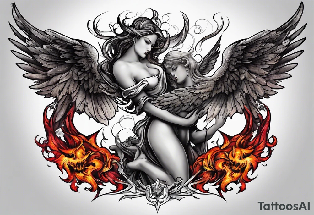 Angel and Devil fighting back tattoo design tattoo idea