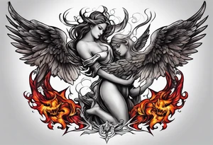 Angel and Devil fighting back tattoo design tattoo idea