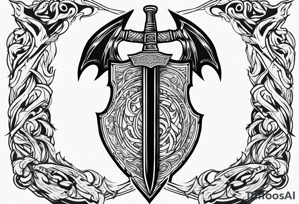 Valhalla sword shield dragon axe tattoo idea